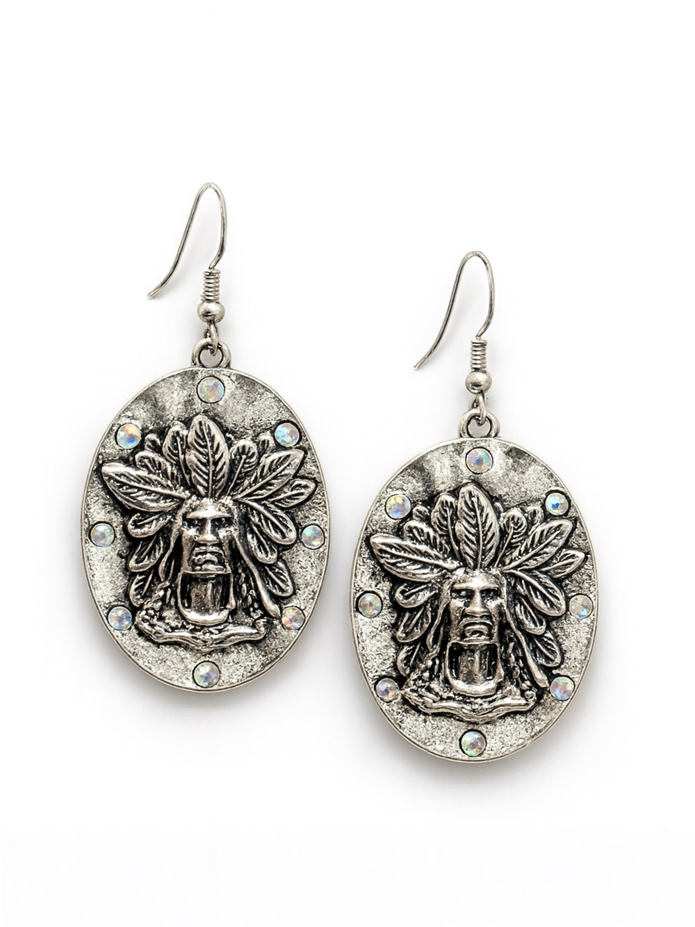 Silver-Tone Tribal Headdress Drop Earrings